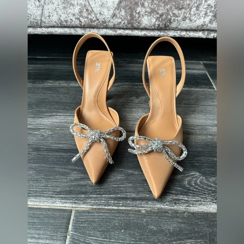 NWOT Zara Bow Slingback Neutral Heels Size 40 - Picture 6 of 15